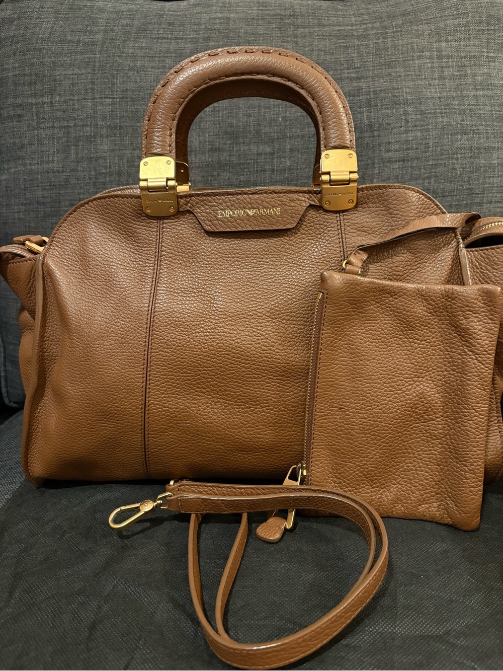 Emporio Armani Brown Leather two way Satchel with Removable Pouch